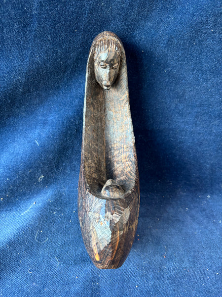 Hand Carved Dark Wood African Folk Art Statue