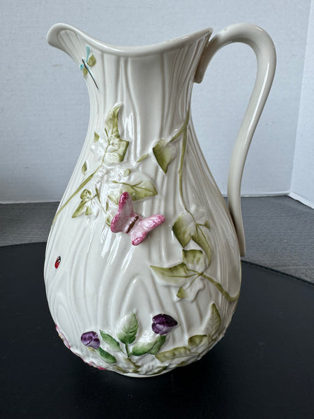 (D) Belleek Ireland Porcelain 15th Generation Springtime Floral Pitcher
