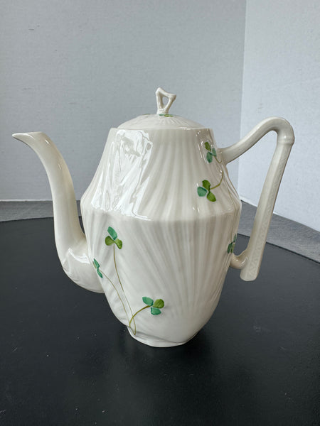 (M) Belleek Ireland Porcelain Shamrock Harp Coffee Pot