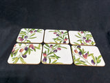 Set Of 6 Botanical Olive Cork Backed Coasters