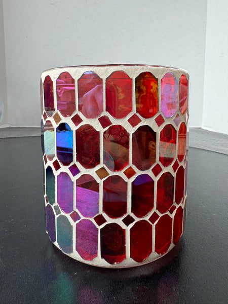 Teleflora Iridescent Cranberry Glass Mosaic Vase