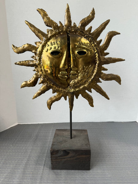 Vintage Emaùs Talleres Stamped Brutalist Brass Sun Sculpture