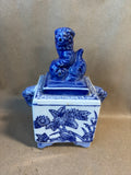 White and Blue Trinket Box W/ Foo Dog Lid