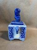 White and Blue Trinket Box W/ Foo Dog Lid