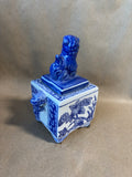 White and Blue Trinket Box W/ Foo Dog Lid
