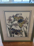 Butterflies & Flowers Print / Distressed Light Green Frame