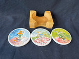 Set Of 3 Ceramic Coasters W/Holder *Read Description*