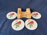 Set Of 4 Susan Winget Ceramic Coasters W/Holder