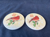 Set Of 4 Susan Winget Ceramic Coasters W/Holder