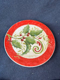 Set of 4 Christmas Holly Ceramic Coasters W/Holder– Signed *Read Description*