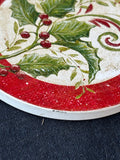 Set of 4 Christmas Holly Ceramic Coasters W/Holder– Signed *Read Description*