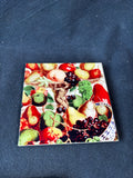 Set of 4 Fruit Ceramic Coasters W/Holder