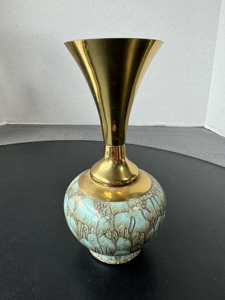 Delft Holland Brass & Hand Painted Ceramic Vase
