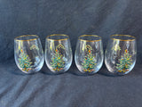 Set Of 4 Spode Crystal Christmas Tree Stemless Wine Glasses (3 Sets Available, Priced Individually)