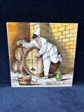 Hand Painted Italian Tile Pierrott Barrels Wine