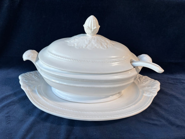 Large White Ceramic Soup Tureen With Ladle