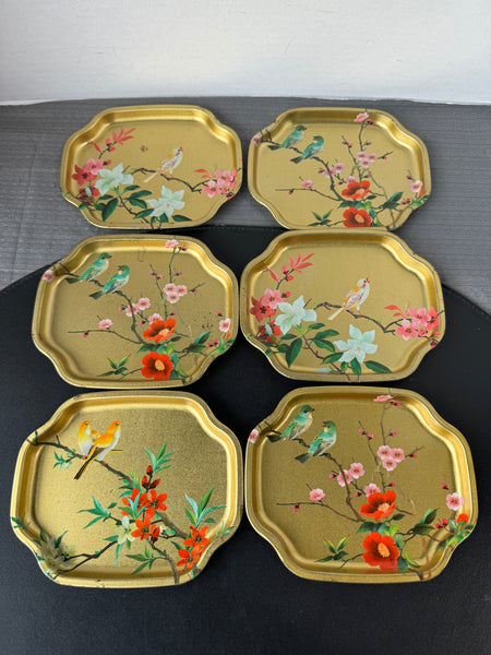 6-Piece Elite Trays England Gilded Birds in Trees Accent Trays