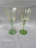 Pair Of Green Stemmed Goblets