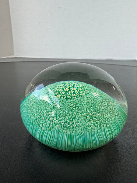 (F) Green Daisy Field Medium Art Glass Paperweight