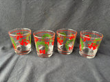 Set Of 4 Libbey Christmas Wreath Bell Lowball Cocktail Glasses