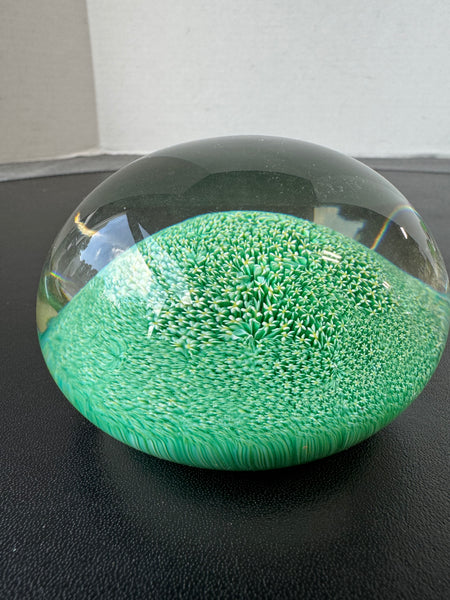 (G) Green Daisy Field Large Art Glass Paperweight