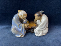 Chinese Shiwan Mudman Glazed Clay Pottery Men Playing Chess