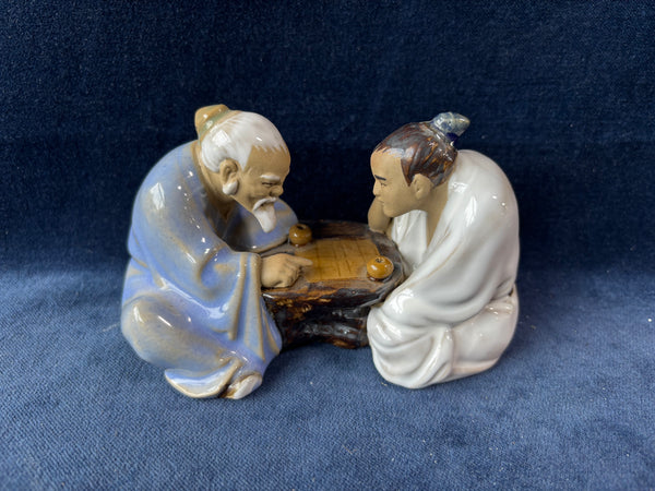 Chinese Shiwan Mudman Glazed Clay Pottery Men Playing Chess