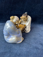 Chinese Shiwan Mudman Glazed Clay Pottery Men Playing Chess