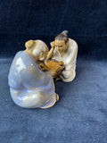 Chinese Shiwan Mudman Glazed Clay Pottery Men Playing Chess