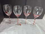 Set Of 4 Pier 1 Style Swirline Red Crystal Clear Wine Goblets