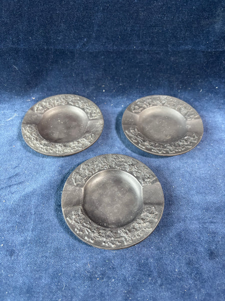 Set Of 3 Wedgewood Black Basalt Ashtrays