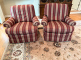 Pair of Striped Jessica Charles Swivel Rocker Chairs