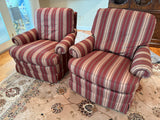 Pair of Striped Jessica Charles Swivel Rocker Chairs