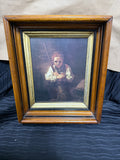 Girl with a Broom Print in Wooden Frame