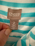 Women's Chico's Teal and White Shirt - Size 2 (Size 12/Large)