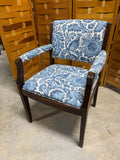 Blue and White Upholstered Arm Chair