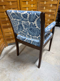 Blue and White Upholstered Arm Chair