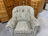 Upholstered Chair with Ottoman, (tan fabric with blue accents)