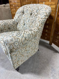 Upholstered Chair with Ottoman, (tan fabric with blue accents)