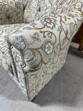 Upholstered Chair with Ottoman, (tan fabric with blue accents)