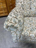 Upholstered Chair with Ottoman, (tan fabric with blue accents)