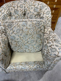 Upholstered Chair with Ottoman, (tan fabric with blue accents)