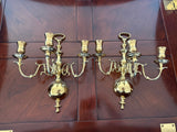 Pair of Virginia Metalcrafters 3-Arm Brass Wall Sconces