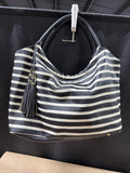Black and White Striped Tote with Tassle