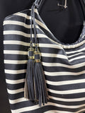 Black and White Striped Tote with Tassle