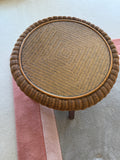 Round Brown Wicker Side Table with Glass Insert Top