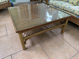 Henry Link Wicker Coffee Table with Glass Top