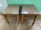 Henry Link Wicker End Tables with Glass Top (Pair)