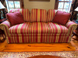 Taylor King Red and Gold Upholstered Striped Sofa***HEAVY ITEM***READ DETAILS ON PICK UP POLICY***
