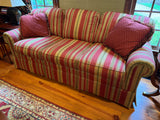 Taylor King Red and Gold Upholstered Striped Sofa***HEAVY ITEM***READ DETAILS ON PICK UP POLICY***